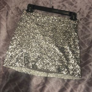 Silver Sequin Mini Skirt